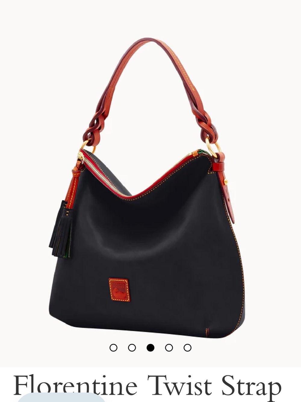 Dooney & Bourke Navy Florentine Twist Strap Hobo Brown Trim and Tassel - Picture 4 of 16